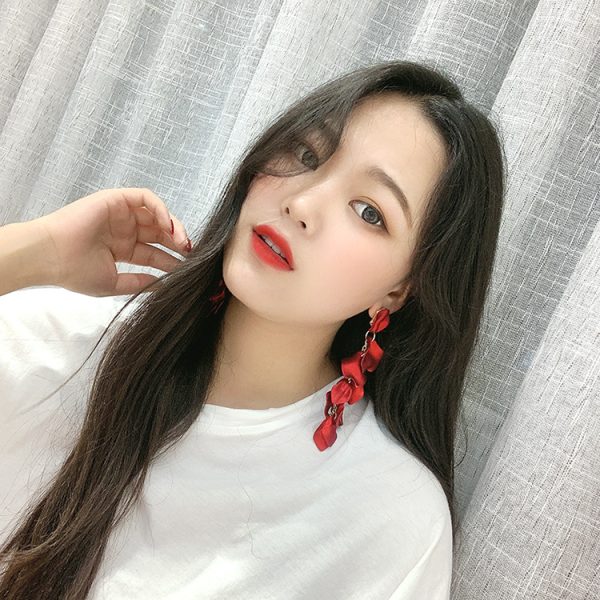 Red Rose Petal Long Earrings