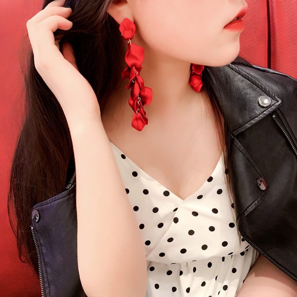 Red rose petal long earrings for trendy Bangladeshi girls