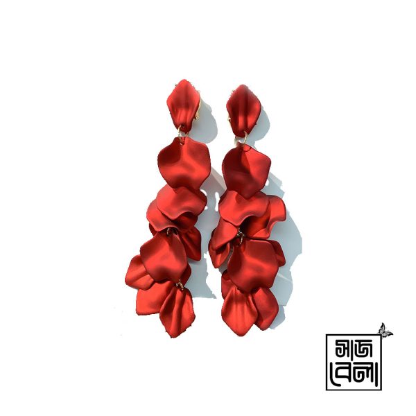Red rose petal long earrings for trendy Bangladeshi girls