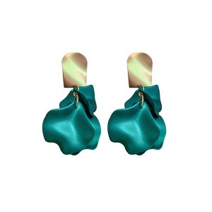 Korean Rose Petal Short Tassel Earrings – Green